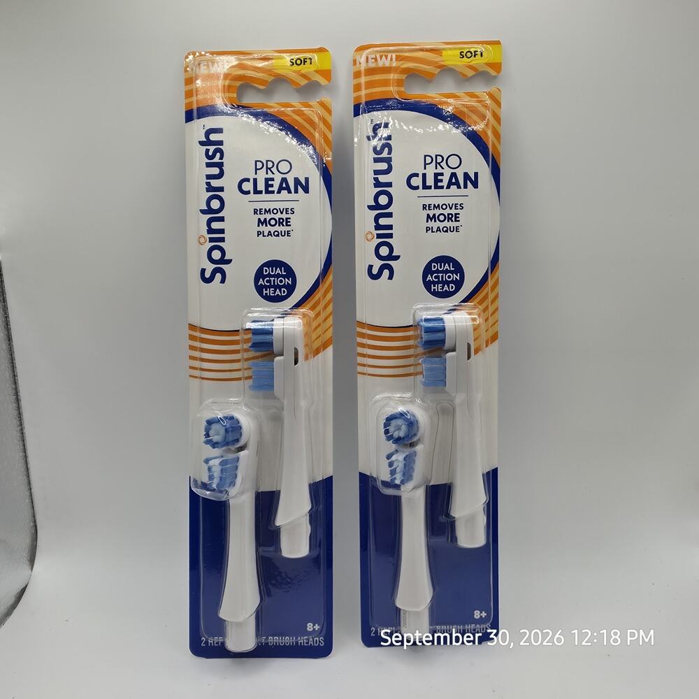 Spinbrush Pro Clean Replacement Brush Heads Soft Bristle Lot Of 2 Twin Packs New